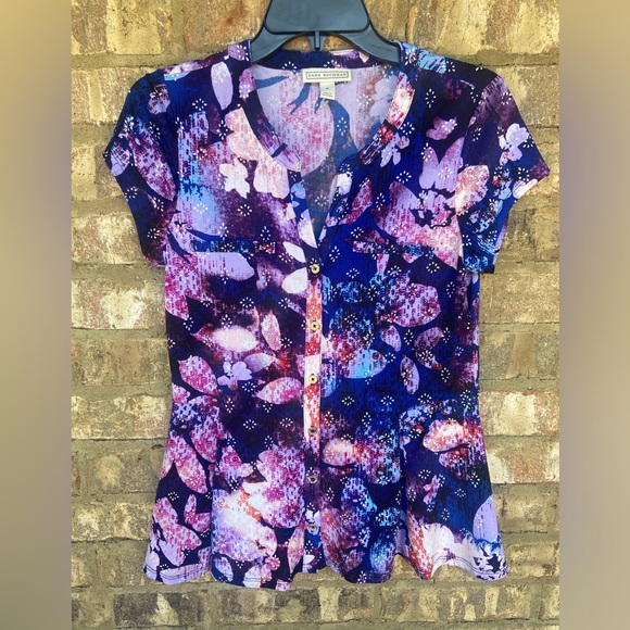 Dana Buchman Colorful Purple Blue Printed Top Women’s Size Small - Picture 1 of 3